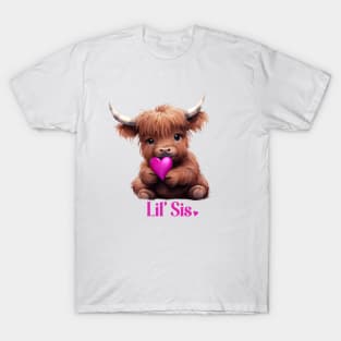 Lil Sis Little Sister Cute Baby Highland Cow T-Shirt